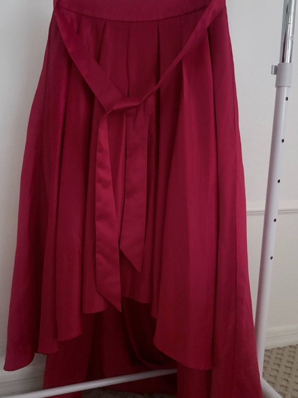 Burgundy Pleated Midi Skirt with Bow Sash and Tulle Layer - Fits M (6-8)
